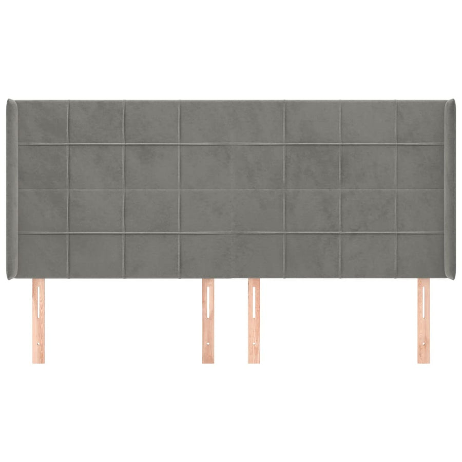 Hoofdbord Met Randen Fluweel 163 x 16 x 118/128 cm Lichtgrijs