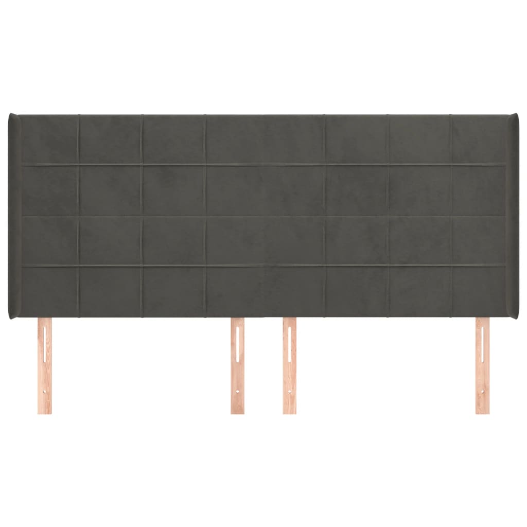 Hoofdbord Met Randen Fluweel 163 x 16 x 118/128 cm Donkergrijs