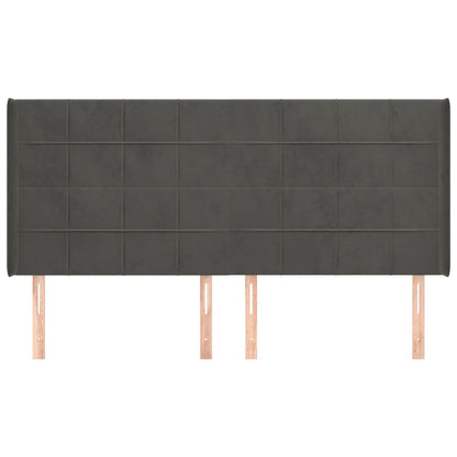 Hoofdbord Met Randen Fluweel 163 x 16 x 118/128 cm Donkergrijs