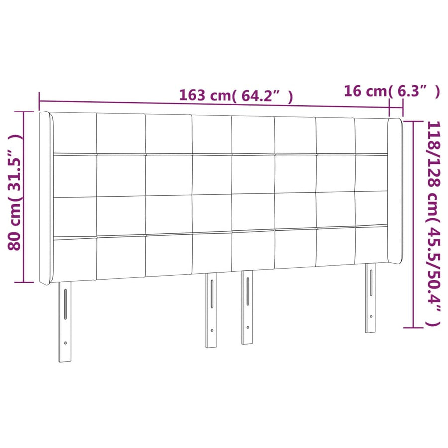 Hoofdbord Met Randen Fluweel 163 x 16 x 118/128 cm Zwart