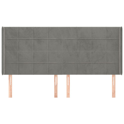 Hoofdbord Met Randen Fluweel 183 x 16 x 118/128 cm Lichtgrijs
