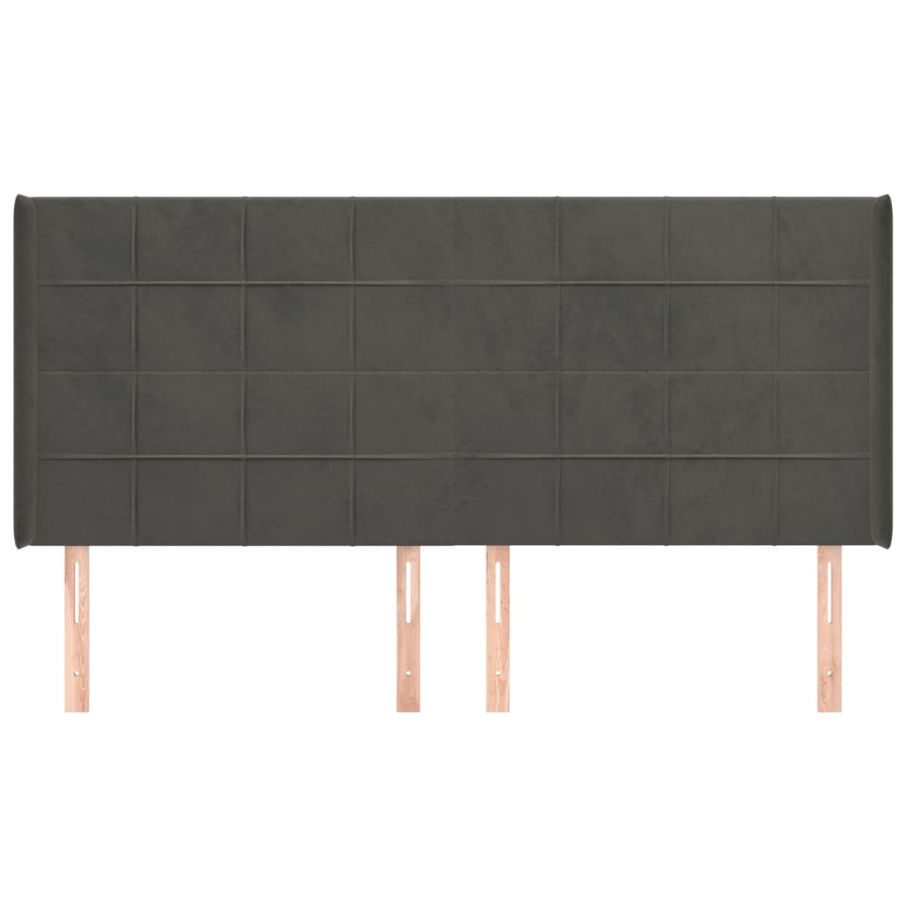 Hoofdbord Met Randen Fluweel 183 x 16 x 118/128 cm Donkergrijs