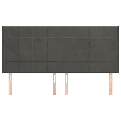 Hoofdbord Met Randen Fluweel 183 x 16 x 118/128 cm Donkergrijs