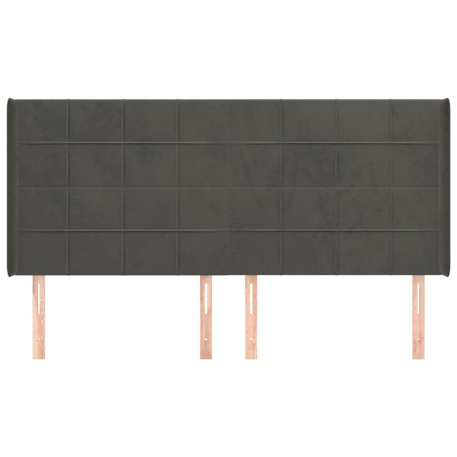 Hoofdbord Met Randen Fluweel 183 x 16 x 118/128 cm Donkergrijs