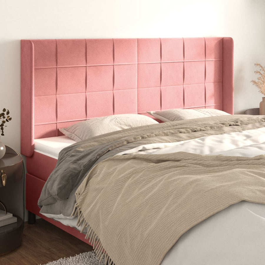 Hoofdbord met randen 183x16x118/128 cm fluweel roze 183 x 16 x 118/128 cm Roze