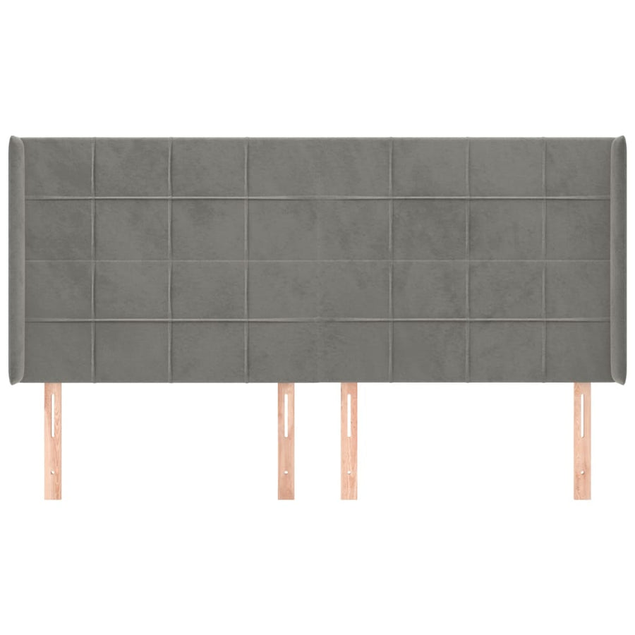 Hoofdbord Met Randen Fluweel 203 x 16 x 118/128 cm Lichtgrijs