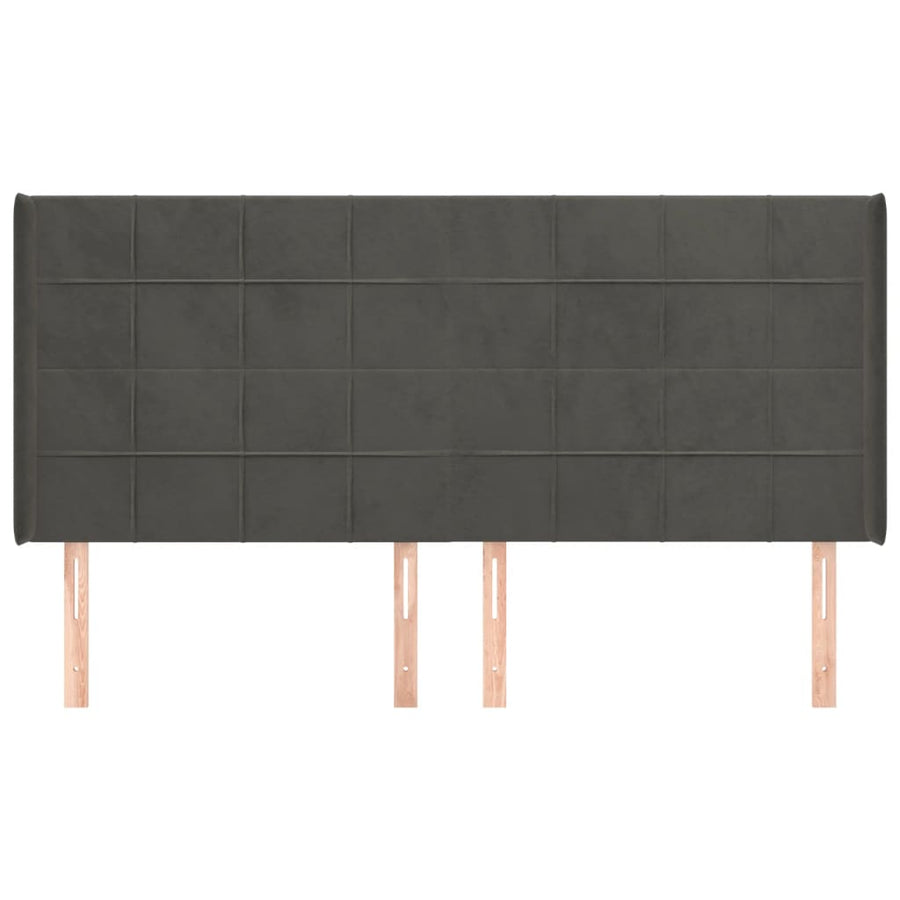 Hoofdbord Met Randen Fluweel 203 x 16 x 118/128 cm Donkergrijs