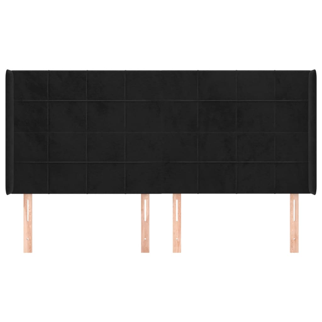 Hoofdbord Met Randen Fluweel 203 x 16 x 118/128 cm Zwart