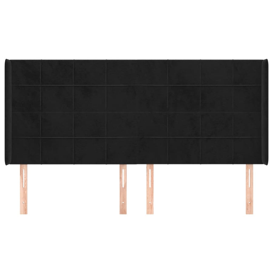 Hoofdbord Met Randen Fluweel 203 x 16 x 118/128 cm Zwart