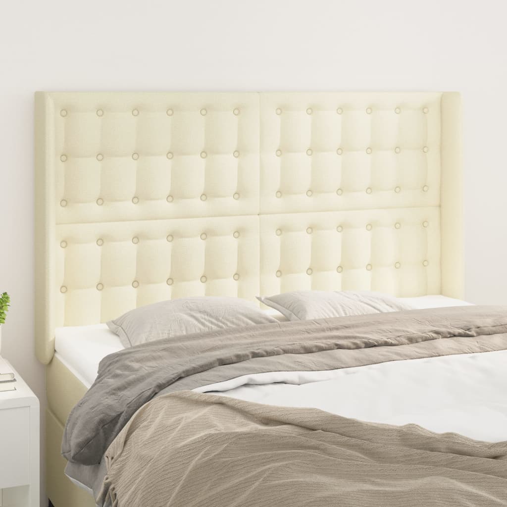 Hoofdbord Met Randen Kunstleer Kleurig 147 x 16 x 118/128 cm Crème