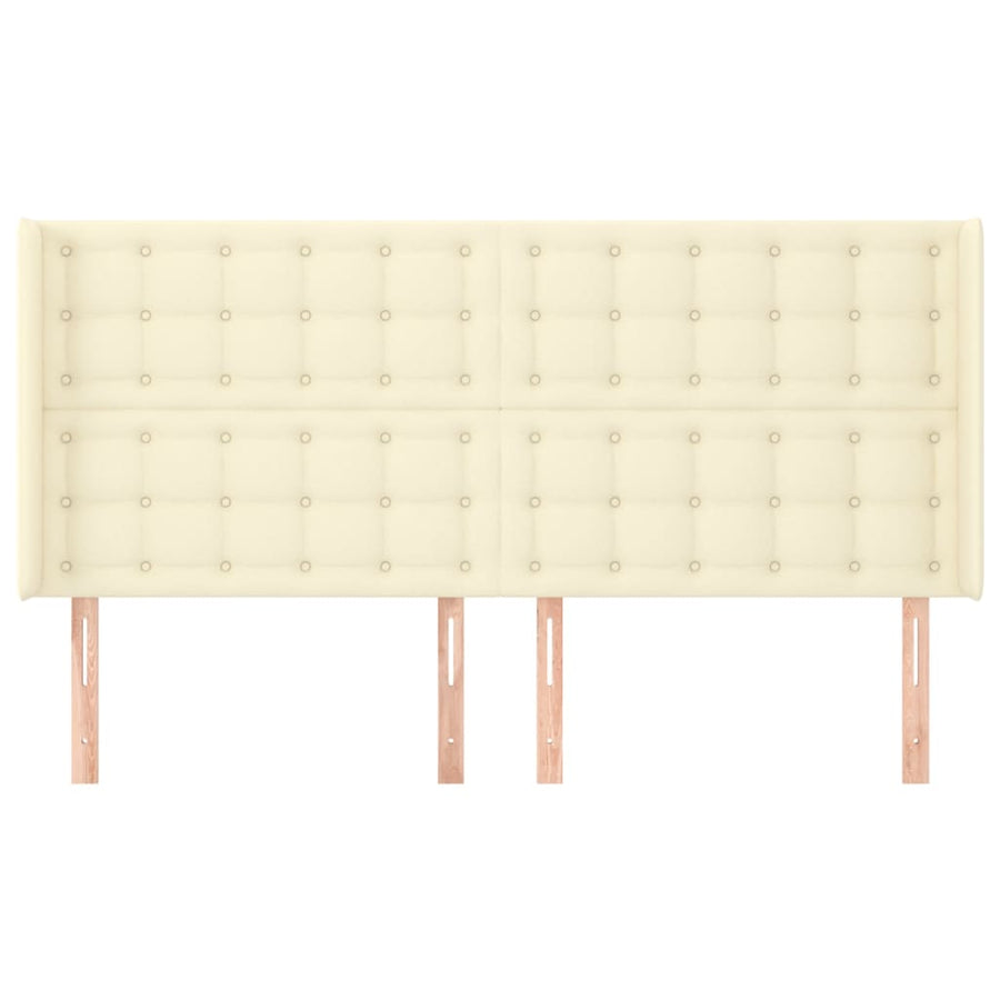 Hoofdbord Met Randen Kunstleer Kleurig 163 x 16 x 118/128 cm Crème