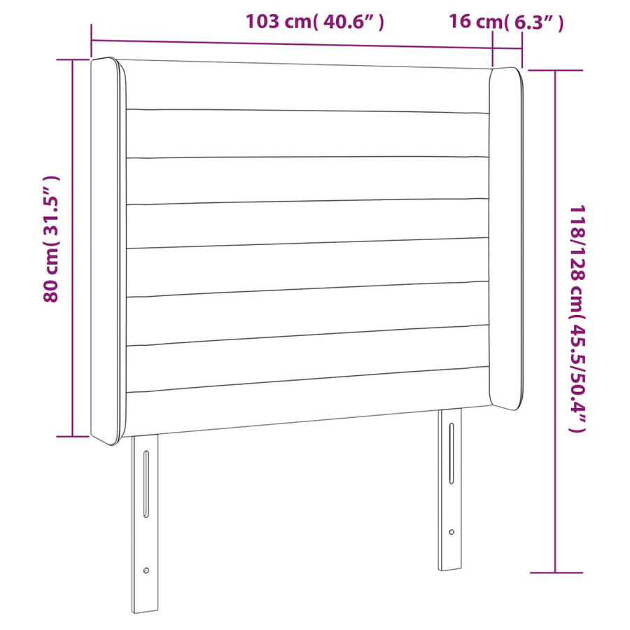 Hoofdbord met randen 103x16x118/128 cm stof lichtgrijs 103 x 16 x 118/128 cm Lichtgrijs