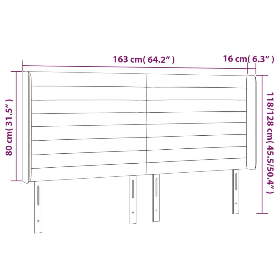 Hoofdbord met randen 163x16x118/128 cm stof donkergrijs 163 x 16 x 118/128 cm Donkergrijs
