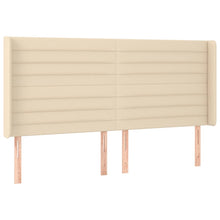 Hoofdbord met randen 203x16x118/128 cm stof crèmekleurig