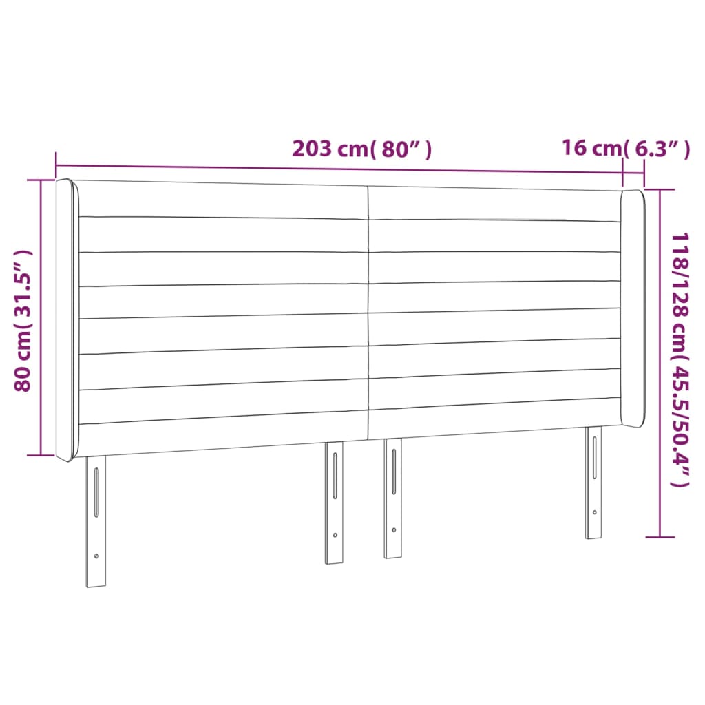 Hoofdbord Met Randen Stof 203 x 16 x 118/128 cm Blauw