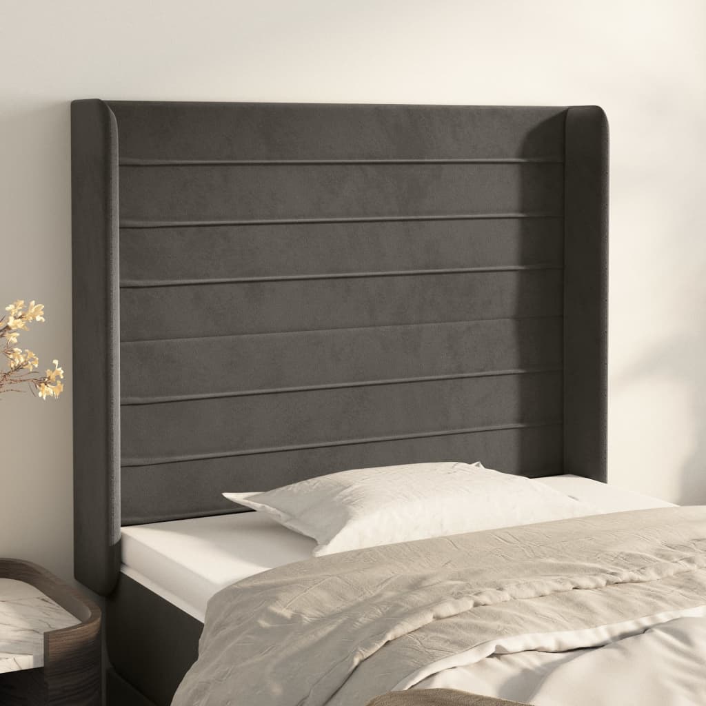 Hoofdbord Met Randen 93X16X118/128 Cm Fluweel Donkergrijs