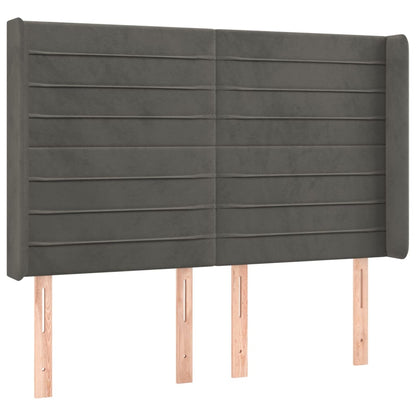 Hoofdbord Met Randen 147X16X118/128 Cm Fluweel Donkergrijs