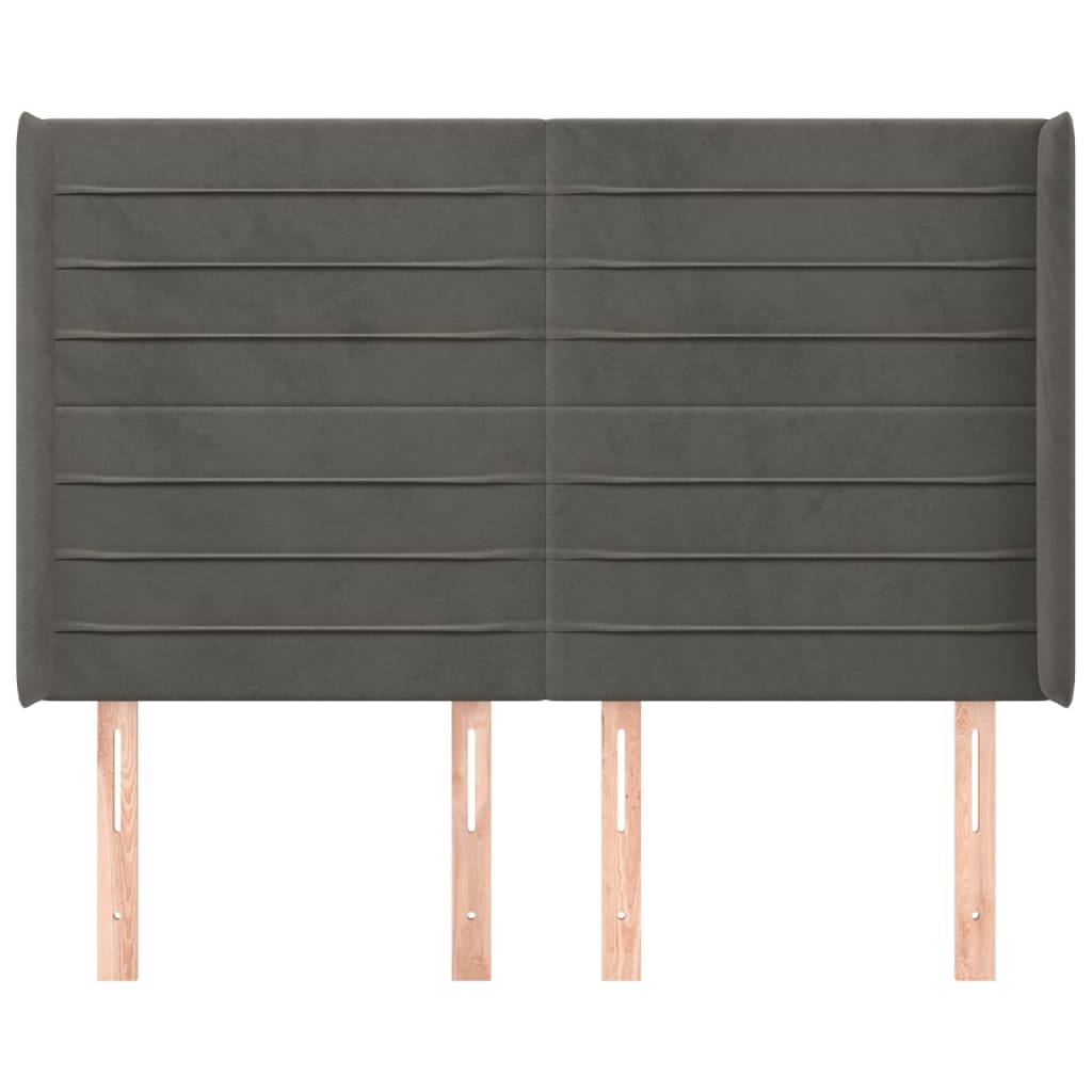 Hoofdbord Met Randen 147X16X118/128 Cm Fluweel Donkergrijs