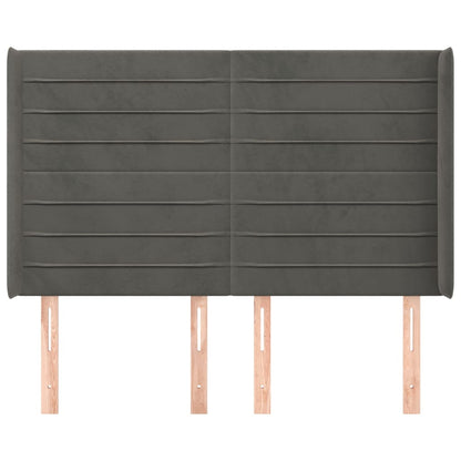 Hoofdbord Met Randen 147X16X118/128 Cm Fluweel Donkergrijs
