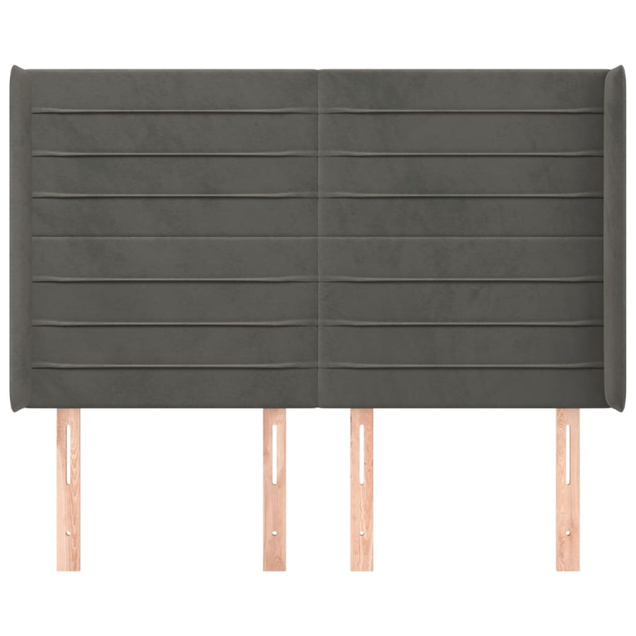 Hoofdbord Met Randen 147X16X118/128 Cm Fluweel Donkergrijs