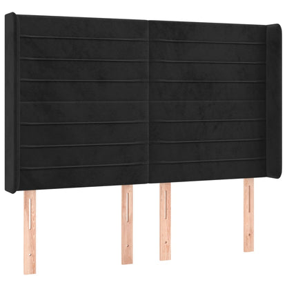 Hoofdbord Met Randen 147X16X118/128 Cm Fluweel Zwart