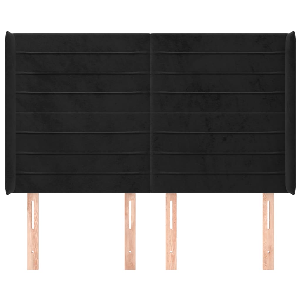 Hoofdbord Met Randen 147X16X118/128 Cm Fluweel Zwart