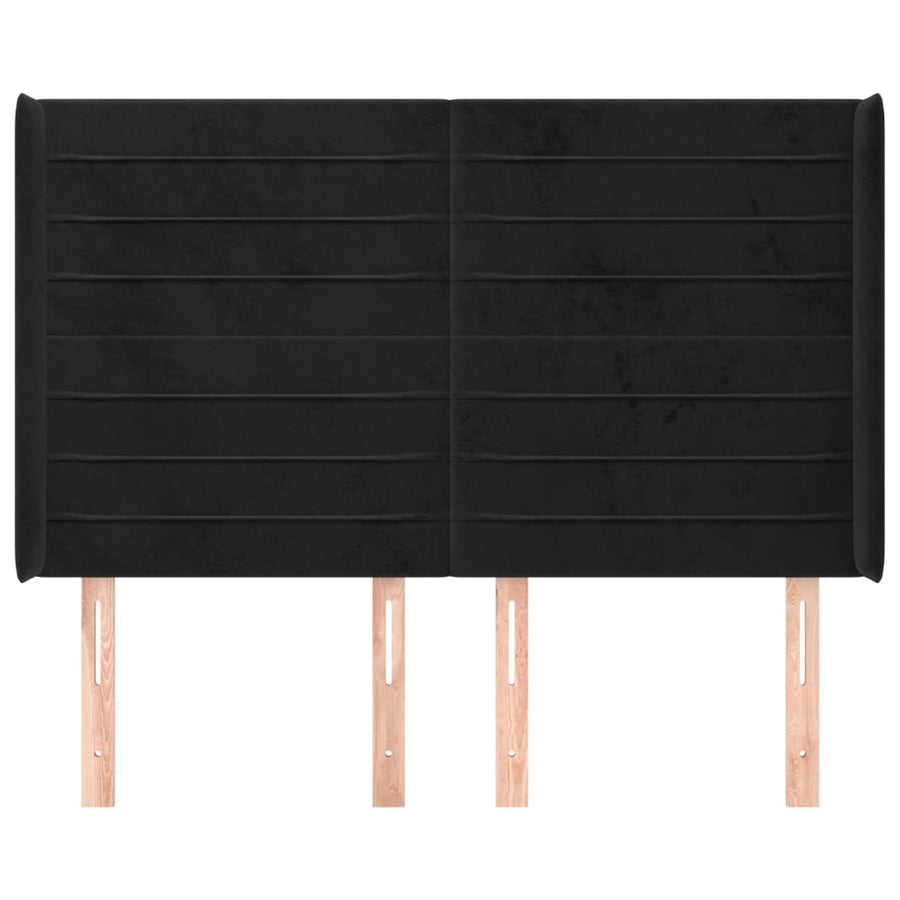 Hoofdbord Met Randen 147X16X118/128 Cm Fluweel Zwart