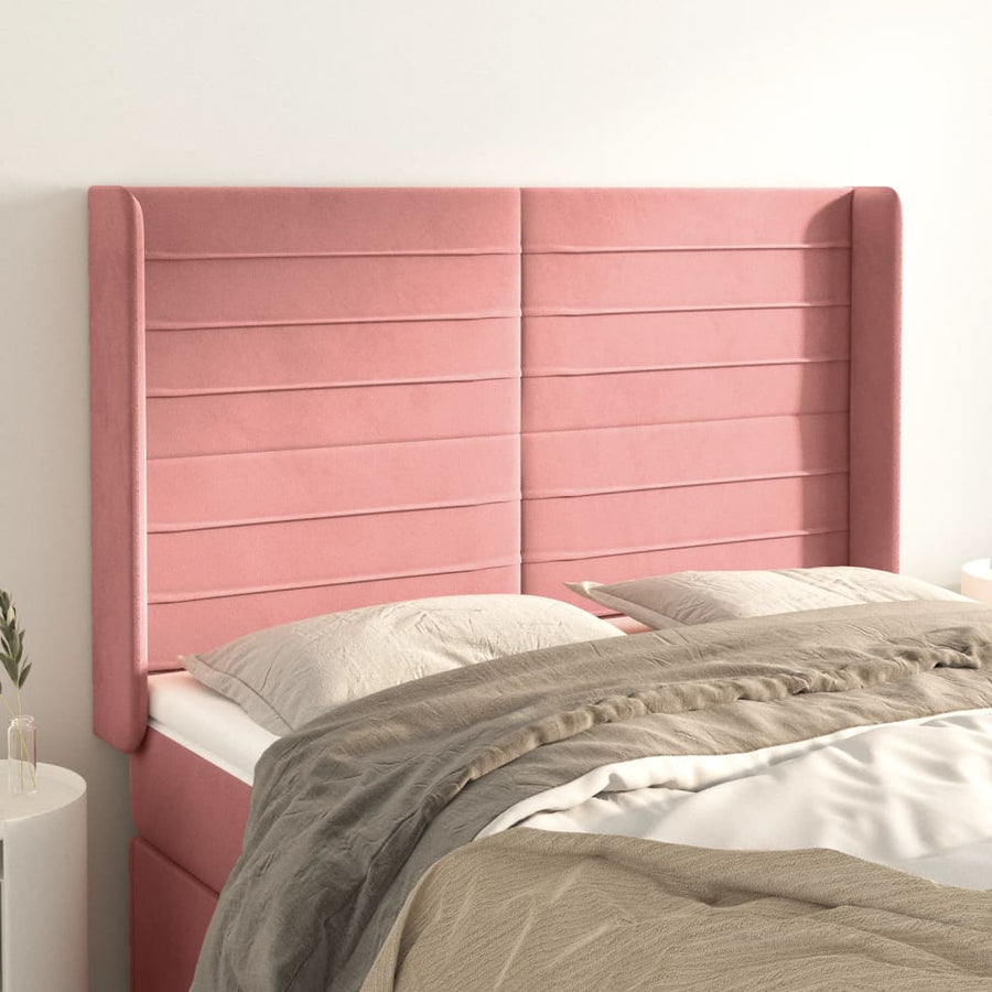 Hoofdbord Met Randen 147X16X118/128 Cm Fluweel Roze