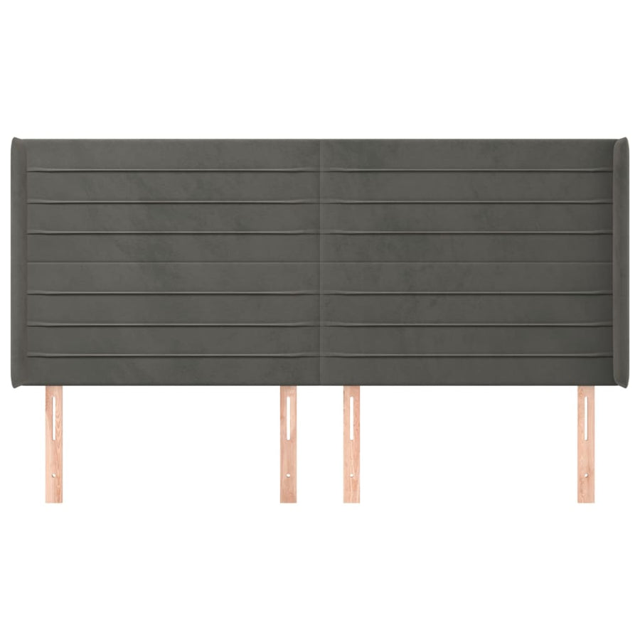 Hoofdbord Met Randen 163X16X118/128 Cm Fluweel Donkergrijs