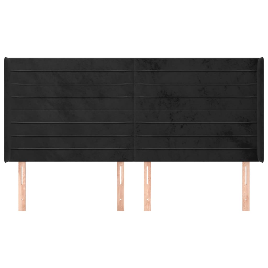 Hoofdbord Met Randen 163X16X118/128 Cm Fluweel Zwart