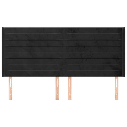 Hoofdbord Met Randen 163X16X118/128 Cm Fluweel Zwart