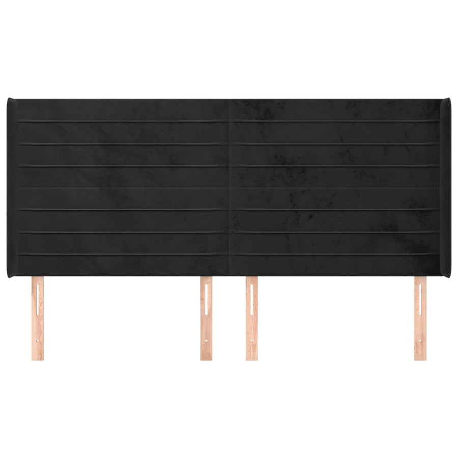 Hoofdbord Met Randen 163X16X118/128 Cm Fluweel Zwart