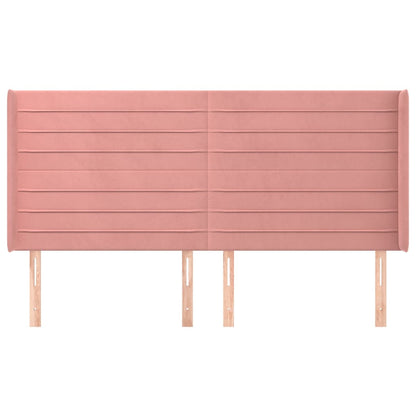 Hoofdbord met randen 163x16x118/128 cm fluweel roze 163 x 16 x 118/128 cm Roze