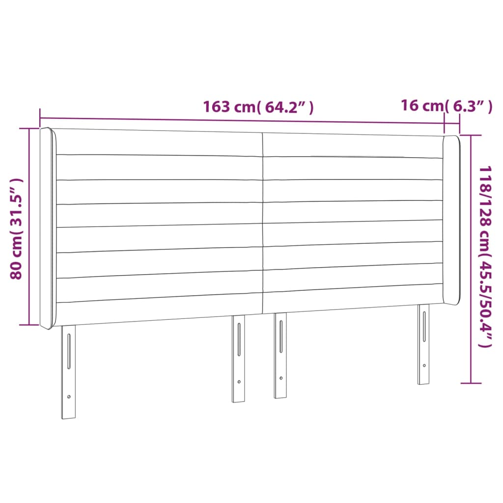 Hoofdbord met randen 163x16x118/128 cm fluweel roze 163 x 16 x 118/128 cm Roze