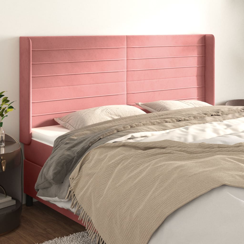 Hoofdbord met randen 163x16x118/128 cm fluweel roze 163 x 16 x 118/128 cm Roze