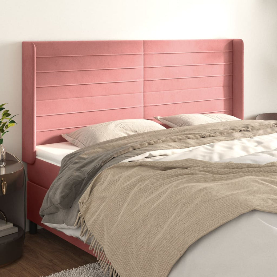 Hoofdbord met randen 163x16x118/128 cm fluweel roze 163 x 16 x 118/128 cm Roze