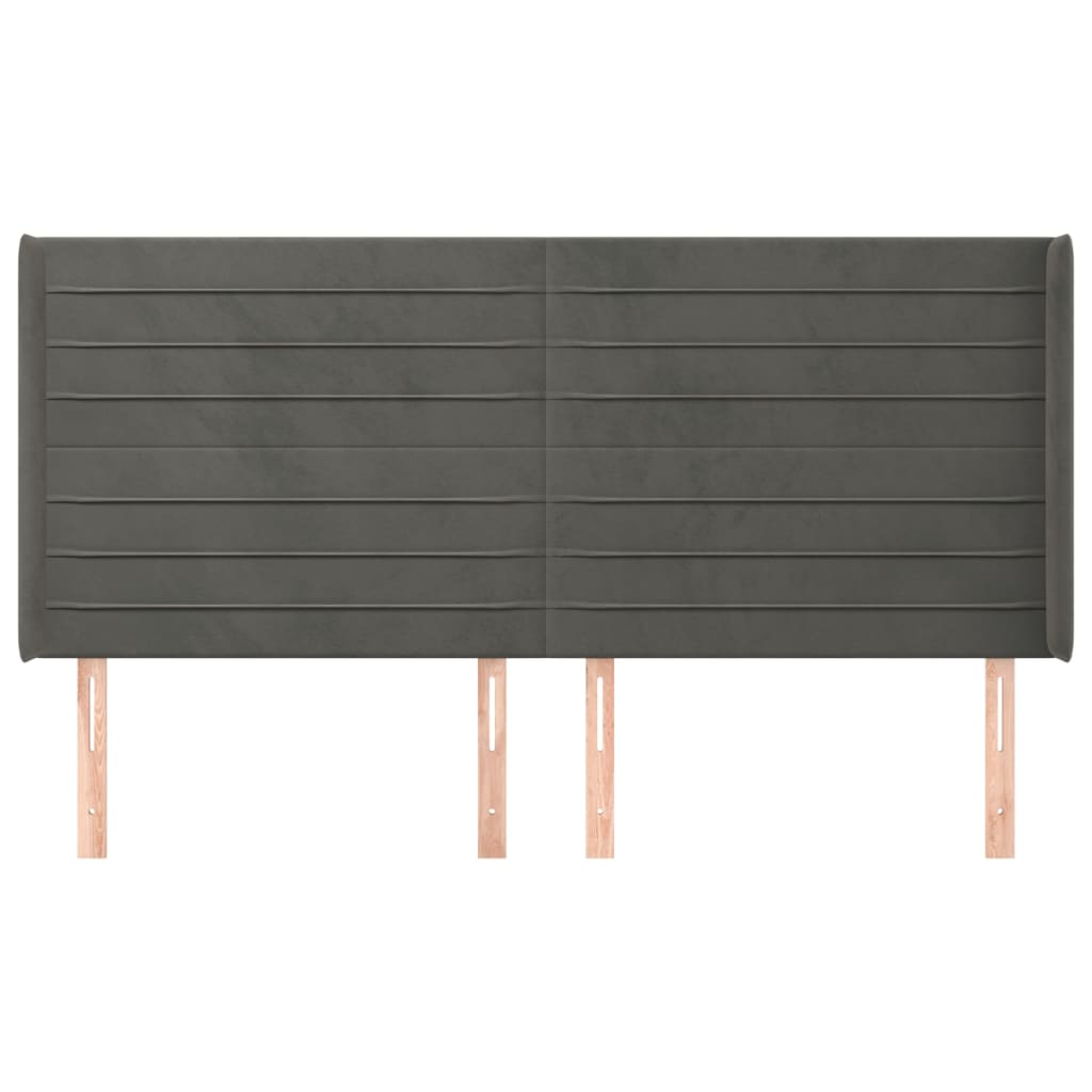 Hoofdbord Met Randen 183X16X118/128 Cm Fluweel Donkergrijs