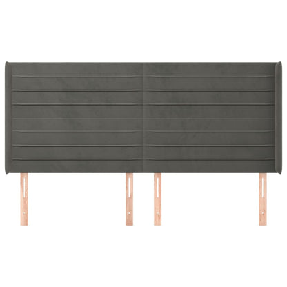 Hoofdbord Met Randen 183X16X118/128 Cm Fluweel Donkergrijs