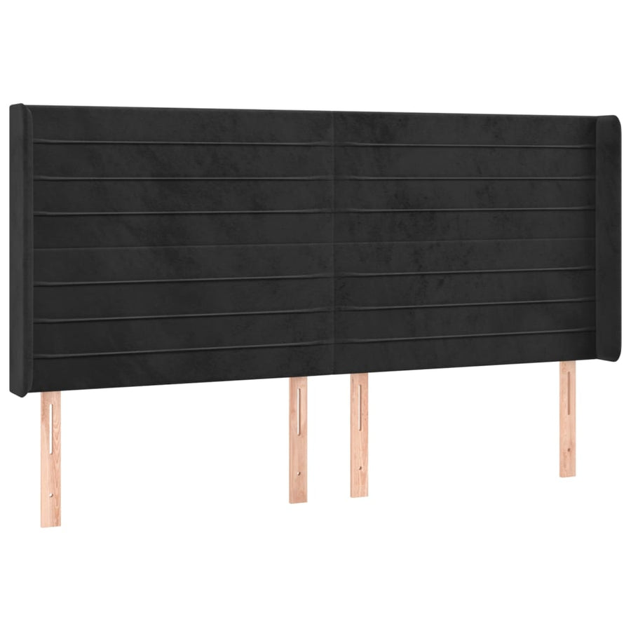 Hoofdbord Met Randen 183X16X118/128 Cm Fluweel Zwart