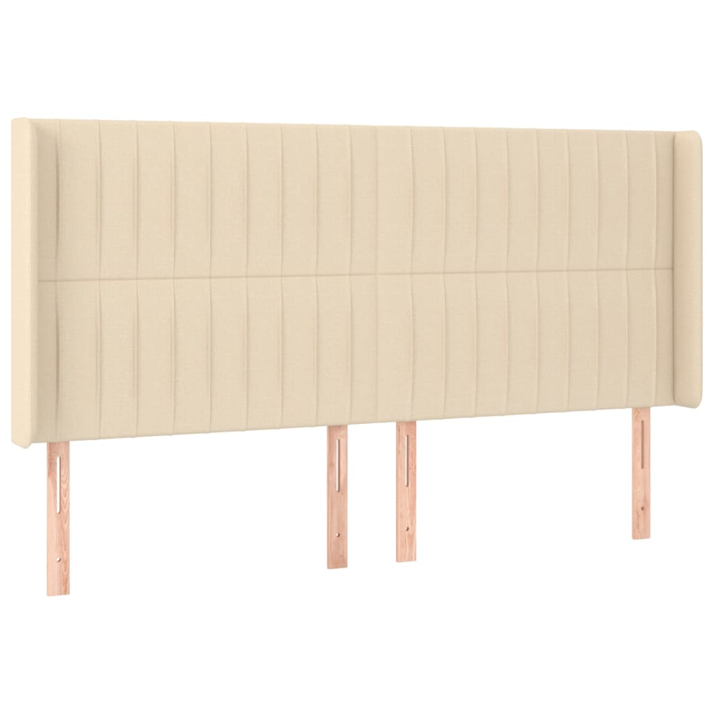 Hoofdbord met randen 183x16x118/128 cm stof crèmekleurig
