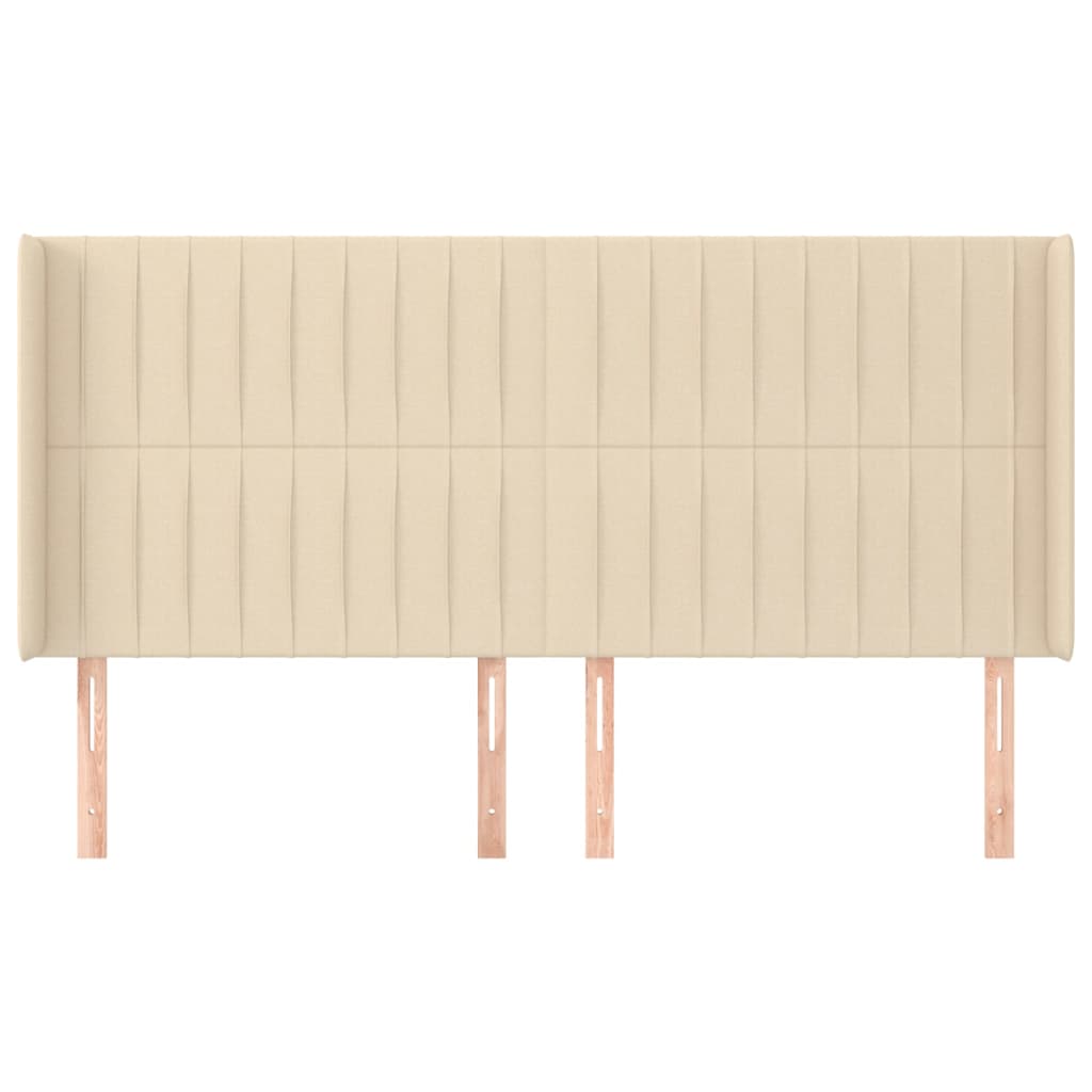 Hoofdbord met randen 183x16x118/128 cm stof crèmekleurig