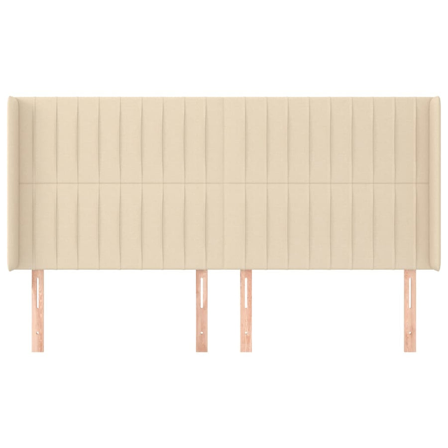 Hoofdbord met randen 183x16x118/128 cm stof crèmekleurig