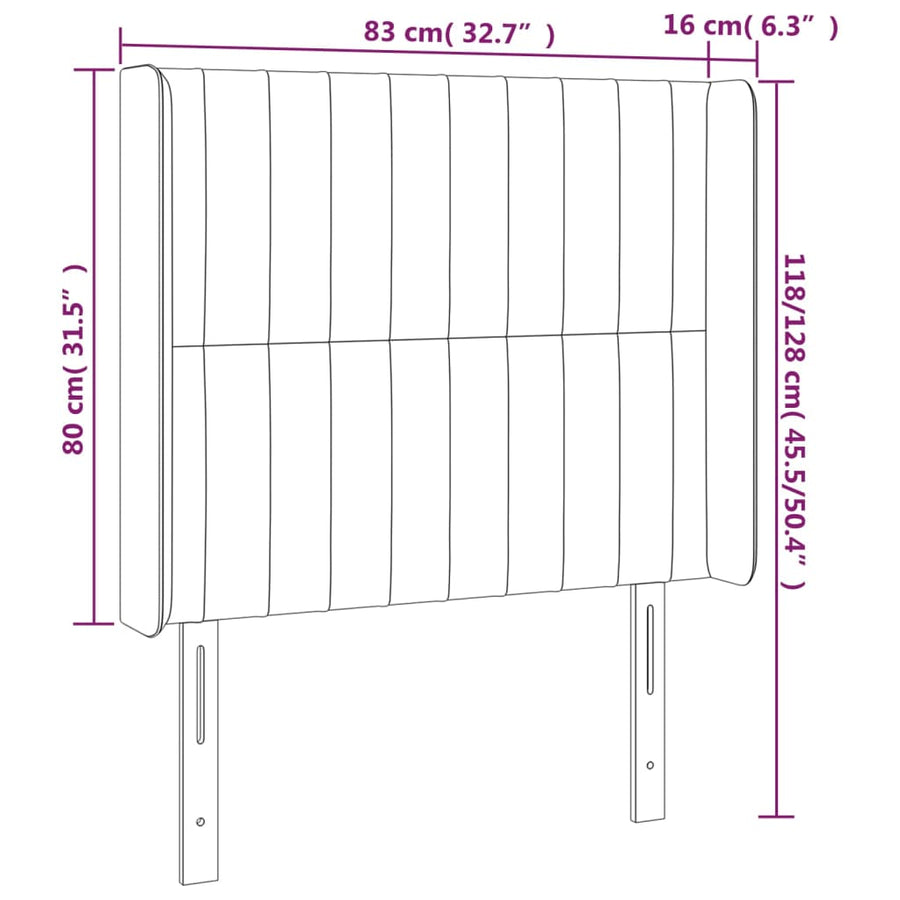 Hoofdbord Met Randen Fluweel 83 x 16 x 118/128 cm Zwart