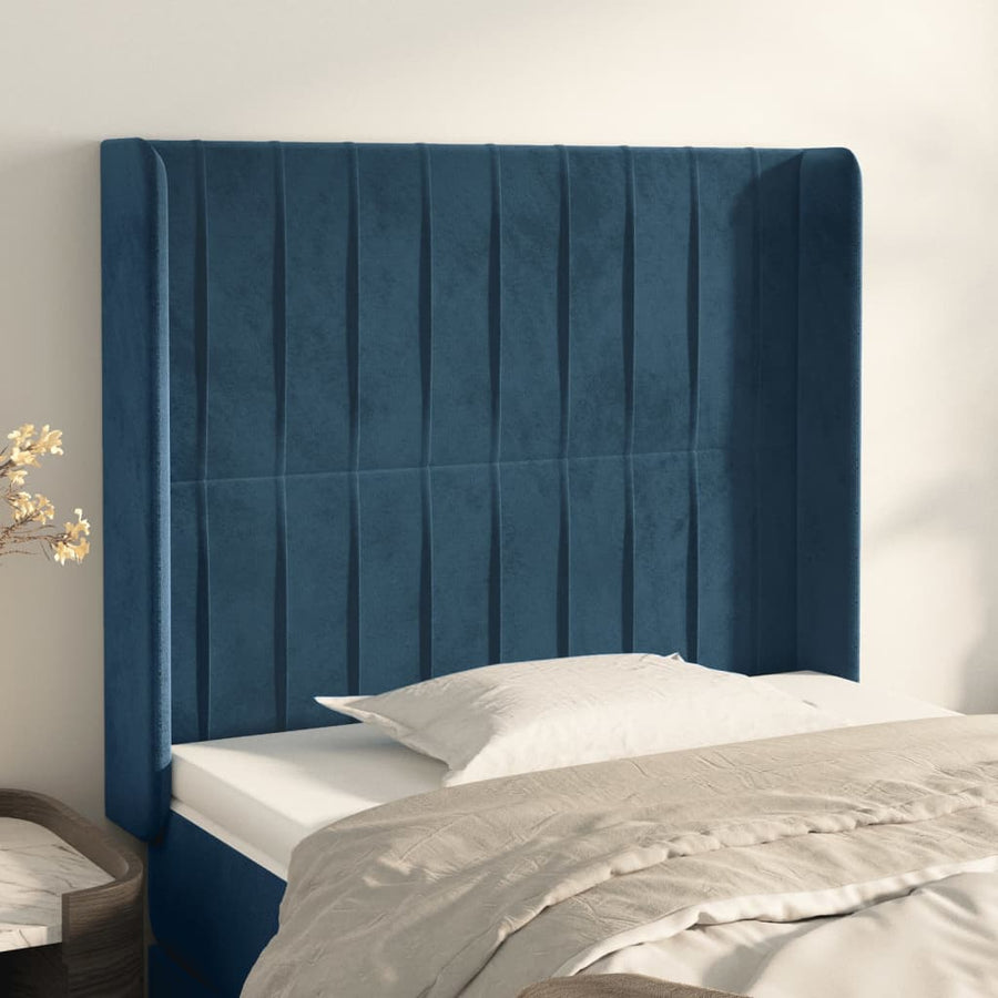 Hoofdbord Met Randen Fluweel Blauw 83 x 16 x 118/128 cm