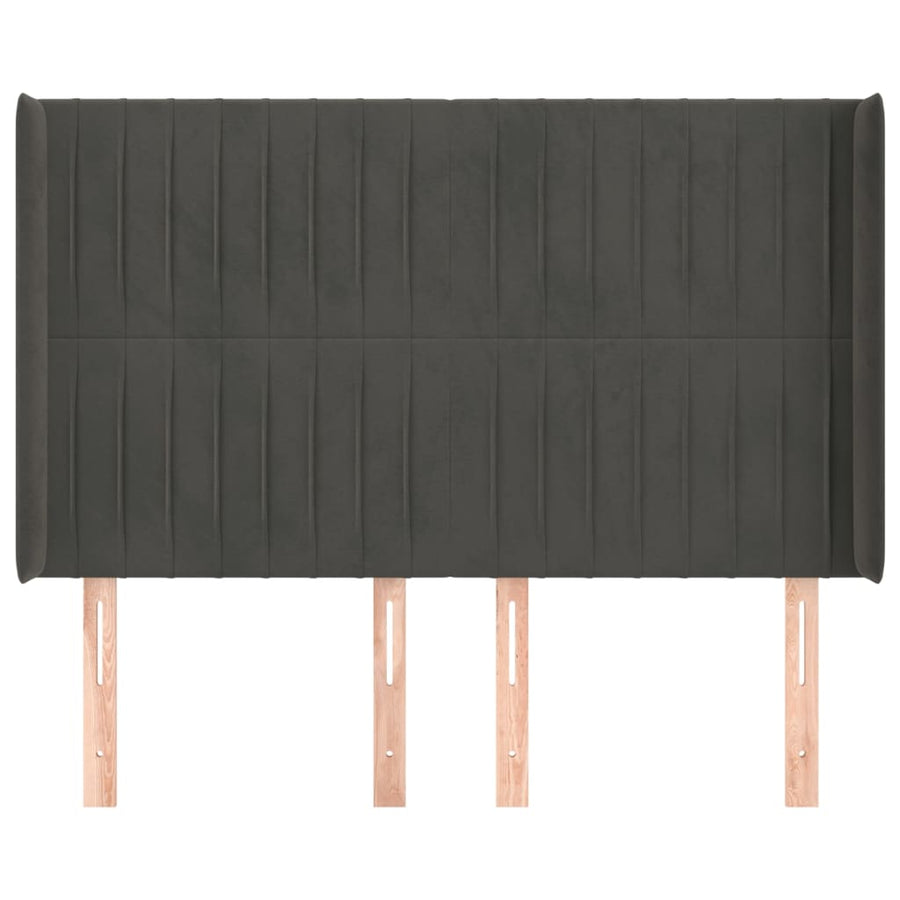 Hoofdbord Met Randen Fluweel 147 x 16 x 118/128 cm Donkergrijs