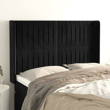 Hoofdbord Met Randen Fluweel 147 x 16 x 118/128 cm Zwart