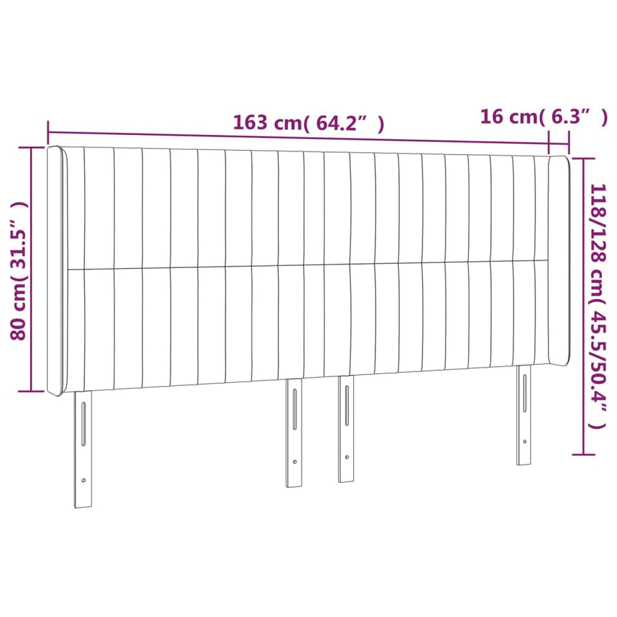 Hoofdbord Met Randen Fluweel 163 x 16 x 118/128 cm