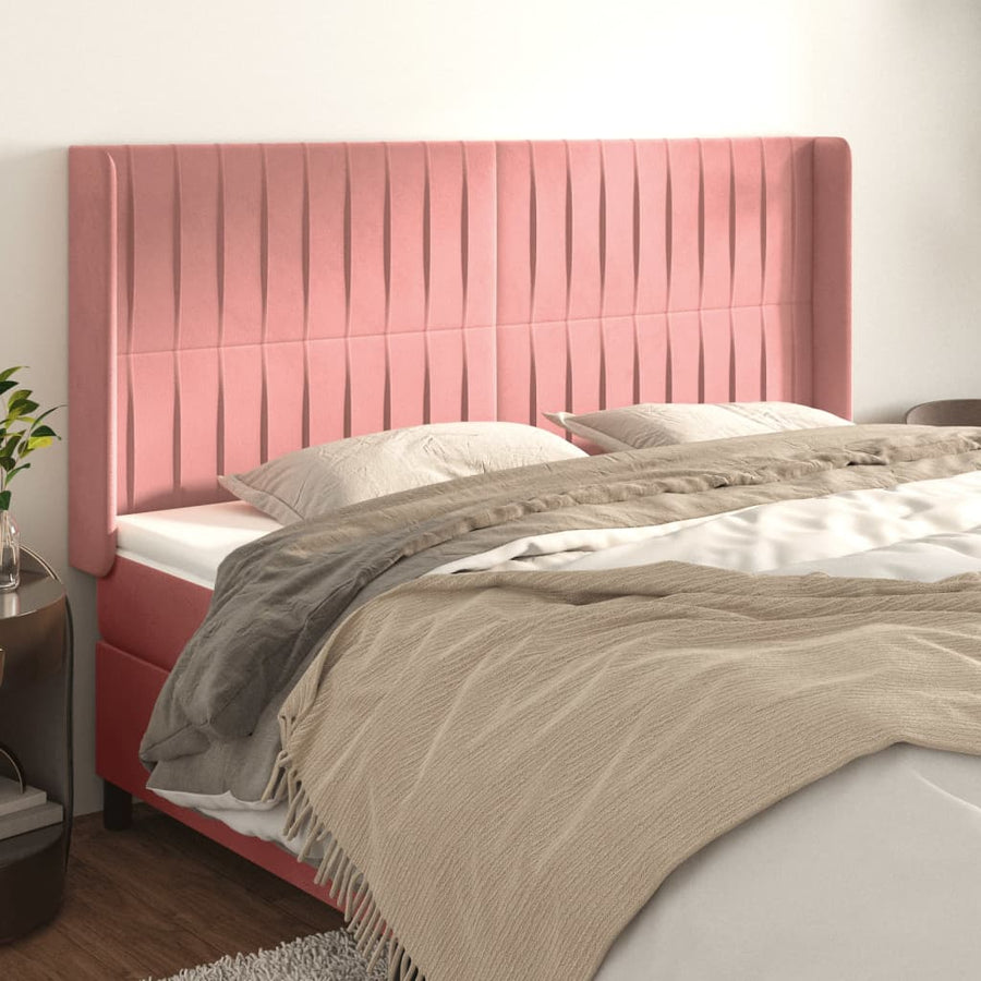 Hoofdbord Met Randen Fluweel 163 x 16 x 118/128 cm Roze