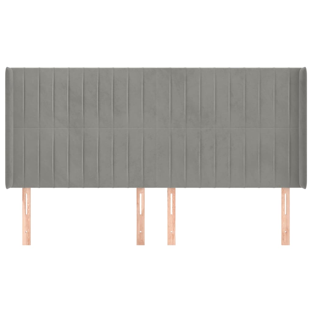 Hoofdbord Met Randen Fluweel 183 x 16 x 118/128 cm Lichtgrijs