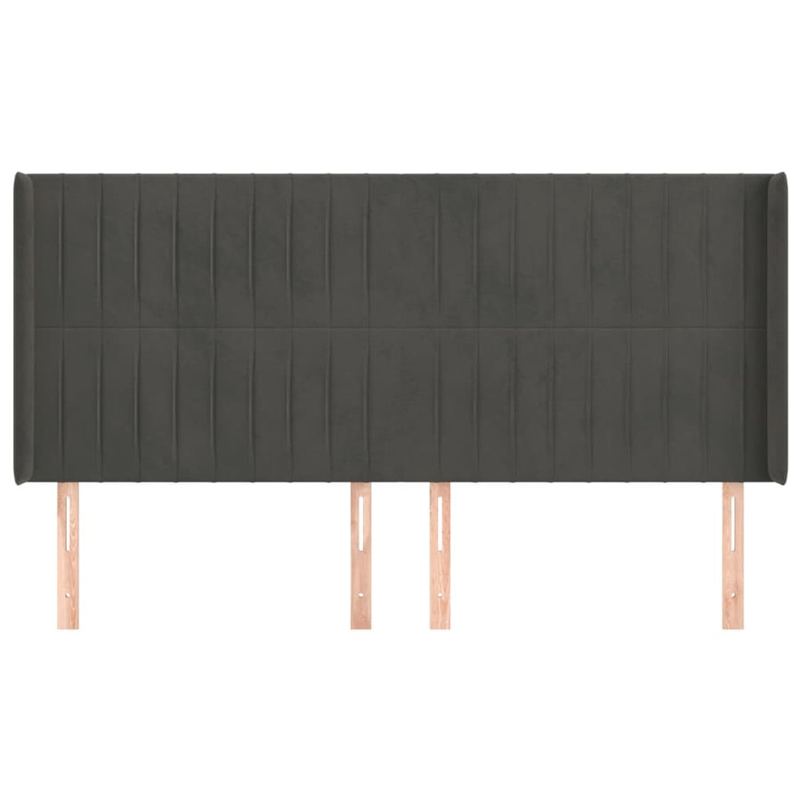 Hoofdbord Met Randen Fluweel 183 x 16 x 118/128 cm Donkergrijs